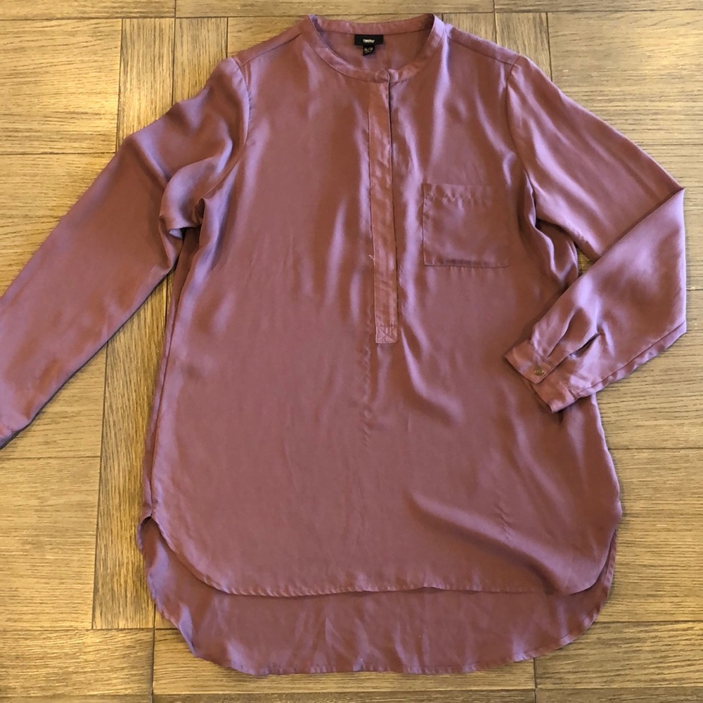 Purple silky long sleeve tunic blouse top shirt XL